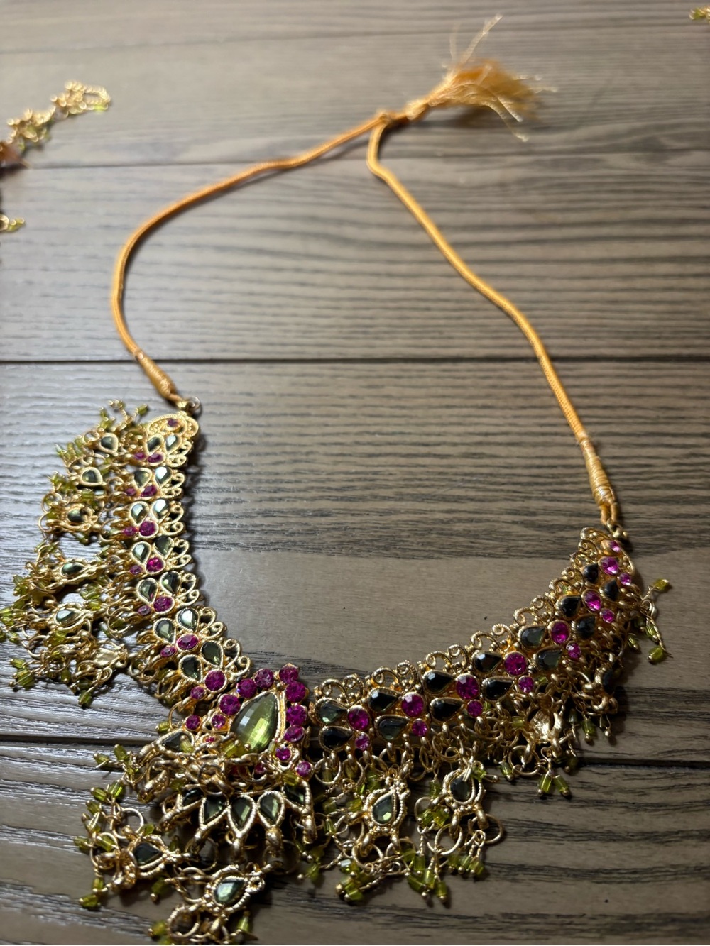 Gold-Tone Green and Fuchsia Statement Necklace - Women Jewelry
